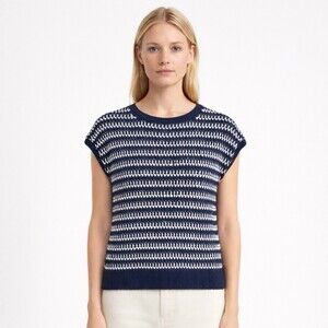 Ann Mashburn Cotton Blue and white striped Sweater top size Small